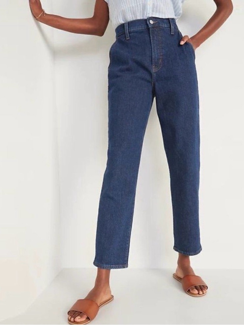 EUC Old Navy Sky-Hi Straight Extra High Rise Workwear Jeans in Dark Blue Size 8